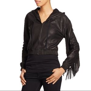 Elizabeth & James leather fringe jacket with hood, sz S